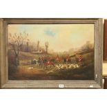Antique oil painting Fox Hunting scene indistinctly signed and dated