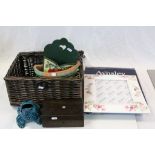 Wicker Hamper containing Various Items including Boxed Aynsley Photograph Frame, Terracotta Wall