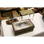 Set of Late 19th / Early 20th century Postal Scales and Weights, Victorian Metal Cash Tin and a