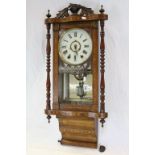 Victorian Walnut and Inlaid Hanging Eight Day Wall Clock, the white face marked ' ? . Stone & Son,