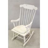 White Painted Lathe Back Windsor Style Rocking Elbow Chair