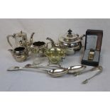 Collection of vintage Silver plate etc to include; three piece Teaset, Serving spoons & a boxed