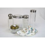 Crown Staffordshire miniature Tea service with Tray & five vintage vanity Glass bottles with various