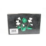 Black Marble oblong Paperweight with Pietra Dura floral decoration to include Malachite, measures