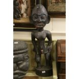 Ethnic Tribal Wooden Carved Standing Male Figure, partially painted, 95cms high