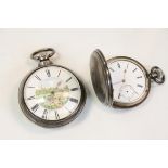 Two vintage Hallmarked Silver Pocket watches, the first a top wind Full Hunter, approx 48mm