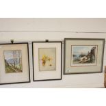 Three Early 20th century Framed and Glazed Signed Coloured Etchings - Sidney Barrett ' Lyme Bay ', L