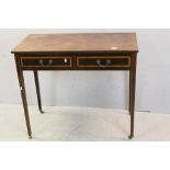 Late 19th / Early 20th century Mahogany Inlaid Side Table with Two Drawers raised on square tapering