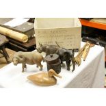Collection of Carved Wooden Animals including Ducks and African Animals together with a Hardwood