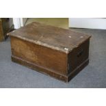 Victorian Stained Pine Blanket Box with iron handles and candlebox to inside, 86cms long x 39cms