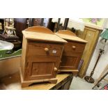 Pair of Pine Bedside Cabinets, each with a drawer and a cupboard, 43cms wide x 63cms high