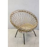 Retro Vintage Wicker Tub Chair raised on Metal Legs