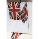 Three vintage Union Jack Flags with Wooden poles, the tallest approx 161.5cm