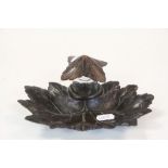 Black Forest style Wood & glass Inkwell, the stand & lid designed as Leaves, approx 19.5cm across