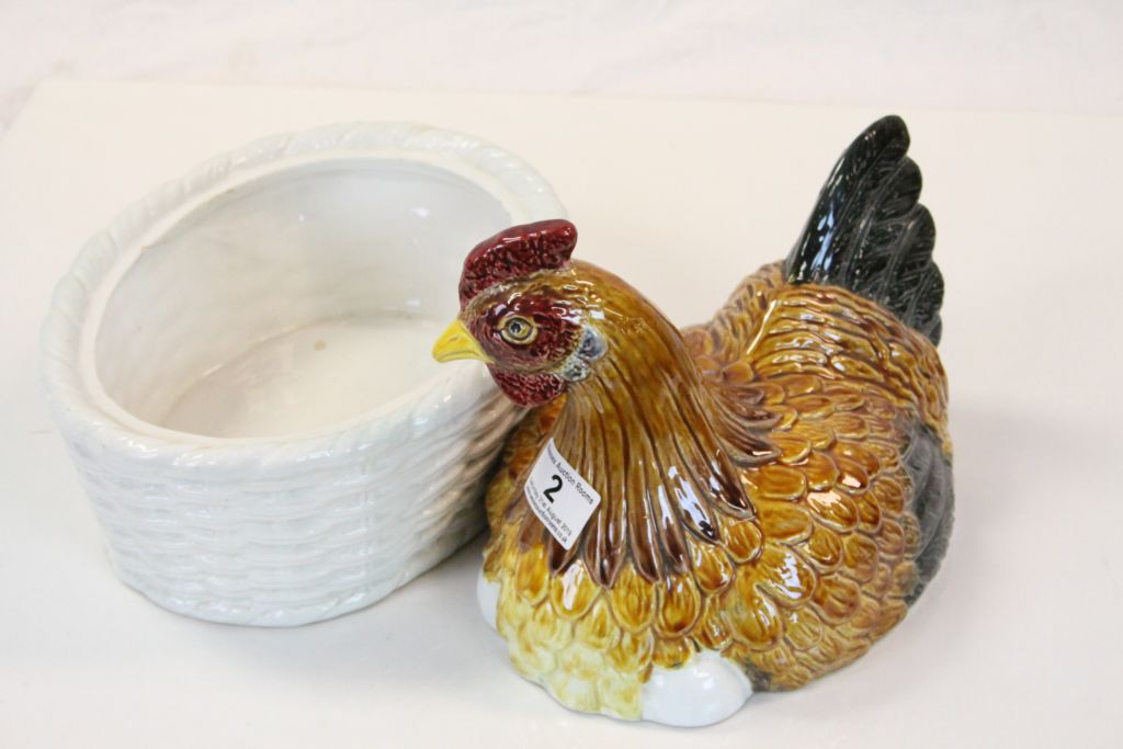 Large vintage Portuguese "Nesting Chicken" ceramic Egg basket, stands approx 28cm with impressed - Image 3 of 4