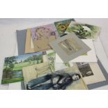 Folder containing unframed oil paintings and watercolours to include a set by John Codrington and