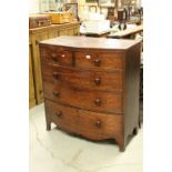 Early 19th century Mahogany Bow Fronted Chest of Two over Three Drawers with Swept Bracket Feet,