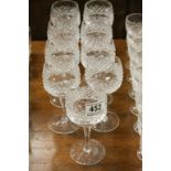 Set of Nine Innisfree Cut Glass Hock Wine Glasses, 15cms high