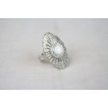 Silver Art Deco style ring set with CZ and central opal