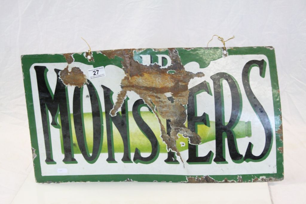 Vintage double sided "Monsters Lemonade" Enamel sign approx 61 x 33cm