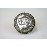 Chester Hallmarked Silver topped trinket box with Cherubs to lid, approx 9cm diameter, plus a Silver