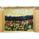 M Abraham Modernist Oil on Board titled to verso ' Ashdown Forest Autumn ' signed