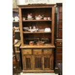 Hardwood Cabinet with Bookcase over Three Drawers and Three Slatted Panel Cupboard Doors, 90cms wide