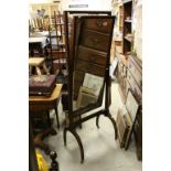 Early 20th century Mahogany Cheval Mirror with Bevelled Plate Mirror, Brass Handles and raised on