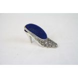 Silver and marcasite pin cushion in the form of a shoe