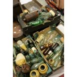 Three Trays of Old Glass Bottles and Stoneware Jars
