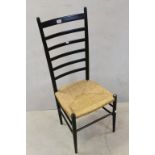 Ladder Back Single Chair with Black Finish and Rush Seat