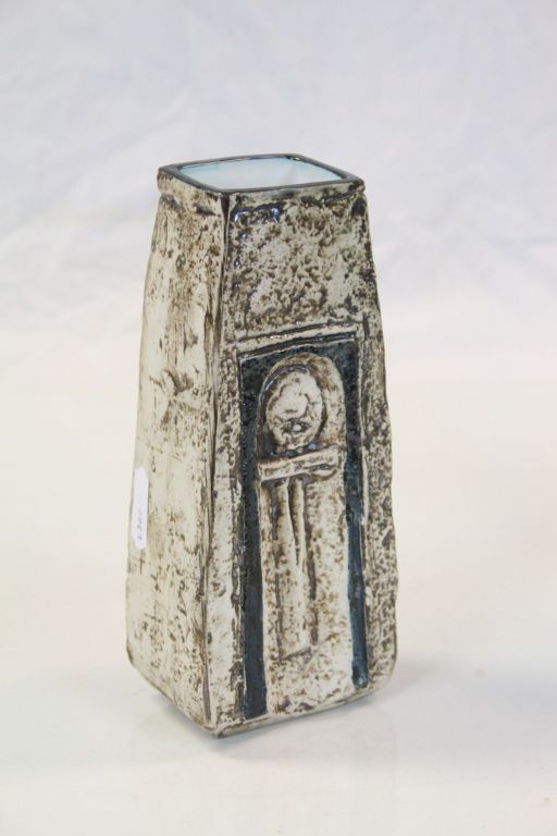 Troika Pottery "Coffin" vase, approx 16.5cm tall, with decorators marks "AL" to base for "Ann Lewis" - Image 2 of 5