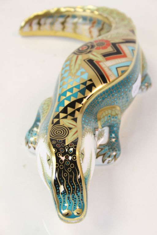 Royal Crown Derby ceramic "Alligator" Paperweight, approx 26cm long with silver stopper - Image 3 of 7