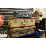 Three Vintage Suitcases including 1940 Green Canvas Army Suitcase with label from Troop Ship SS