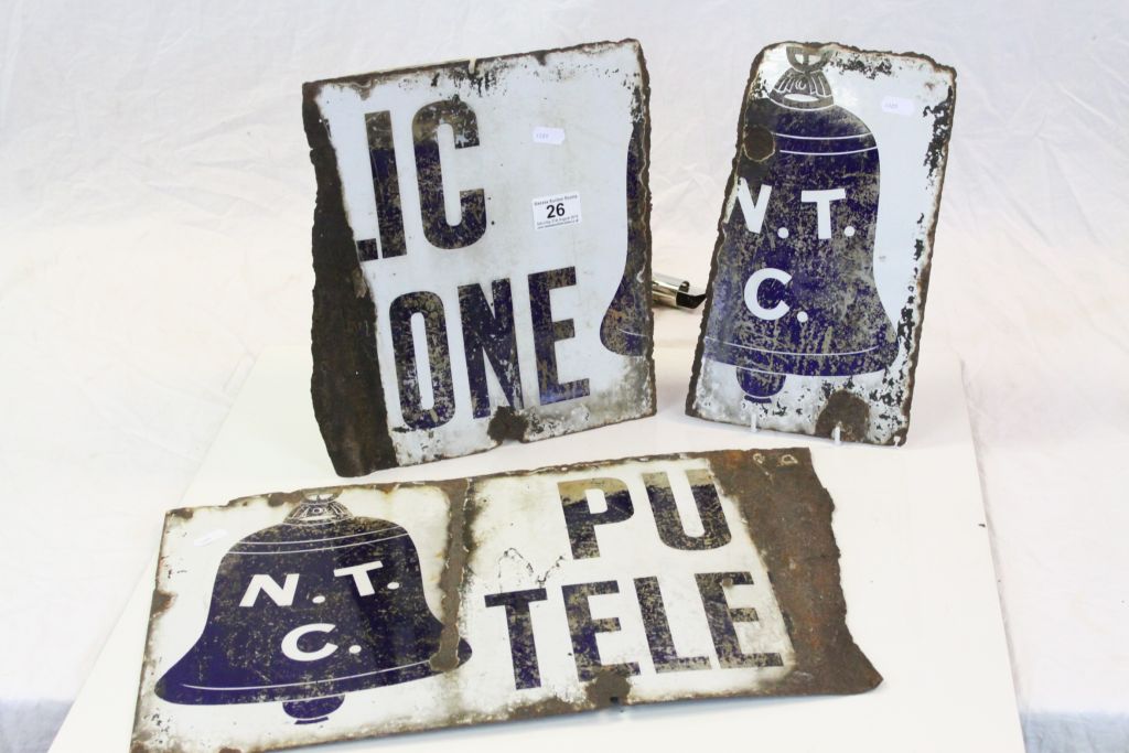 Vintage Blue & White Enamel "Public Telephone" sign approx 91.5 x 30cm and in poor condition, now in - Image 2 of 2