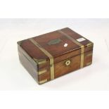 Brass bound Oak Writing Box with part fitted interior and a collection of Coins, box approx 30 x
