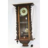 Victorian Mahogany Cased Hanging Eight Day Wall Clock with Enamel and Gilt Face, 100cms high