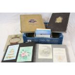 Box of mixed Ephemera to include; Royal family books, Scrapbook, Postcards, Airline Tickets etc