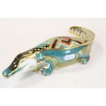 Royal Crown Derby ceramic "Alligator" Paperweight, approx 26cm long with silver stopper