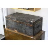Victorian Brass Studded Leather Covered Trunk, 84cms wide x 35cms