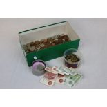 Box of mixed vintage UK & World coinage to include Silver, plus a small collection of UK £1 & 10