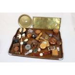 Two Brass Trays, a Wooden Gallery tray & a box of mixed Treen & other collectables to include