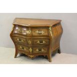 Continental Walnut Inlaid Bombe Commode with Serpentine Front, Three Long Drawers and Gilt Metal