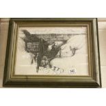 Rod Hamer 20th Century pen and ink original illustration depicting figure in a gully with