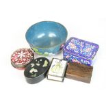 Small group of mixed vintage Boxes etc to include Cloisonne, Enamelled Glass & Lacquer examples plus