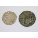 Elizabeth I Hammered Silver Shilling & a Charles I example, heavily clipped to the edge