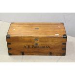 Camphor Wood Brass Bound Travelling Chest / Trunk with recessed handle to front and label to