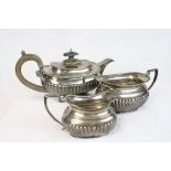 Matched Three piece Hallmarked Silver Tea Service, the Teapot "J E Terry & Co London" 1820, Cream