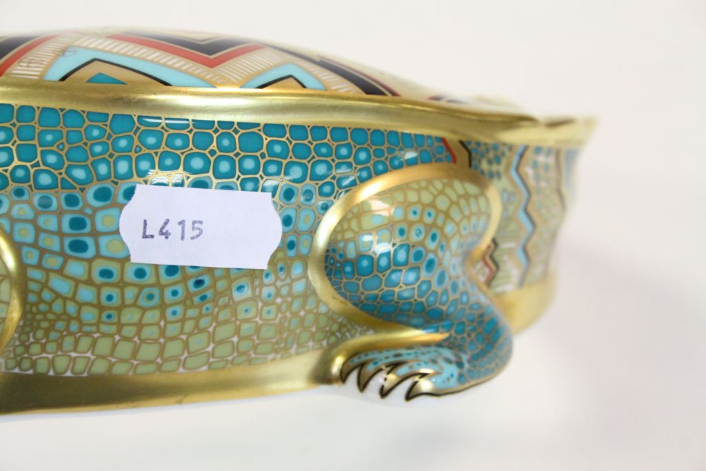 Royal Crown Derby ceramic "Alligator" Paperweight, approx 26cm long with silver stopper - Image 5 of 7