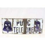 Vintage Blue & White Enamel "Public Telephone" sign approx 91.5 x 30cm and in poor condition, now in
